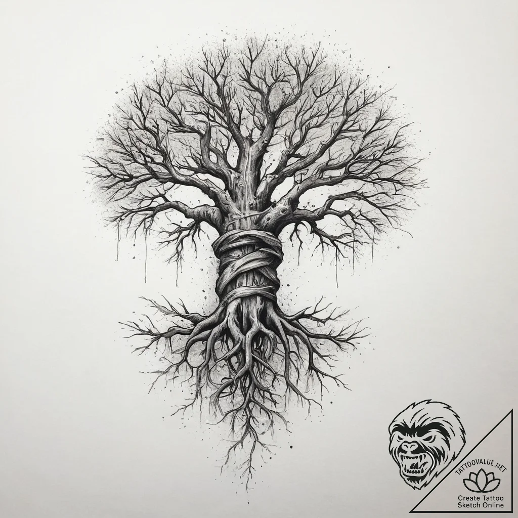 Tattoo sketch a gnarled root system forming a... - tattoo sketch (№1753959153_0, 31.07.2025 10:52) — tattoovalue.net
