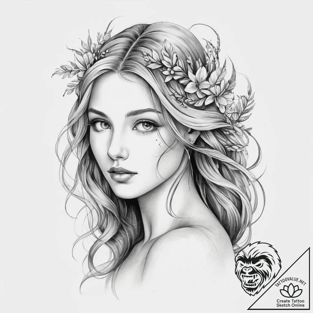 Tattoo design a realistic portrait of a virgo... - tattoo sketch (№1753959542_0, 31.07.2025 10:59) — tattoovalue.net