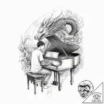 A person playing a grand piano in an empty co… – tattoo sketch (№1753959934_0, 31.07.2025 11:05) — tattoovalue.net