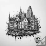 Tattoo sketch a post-apocalyptic cityscape wi… – tattoo sketch (№1753960517_0, 31.07.2025 11:15) — tattoovalue.net
