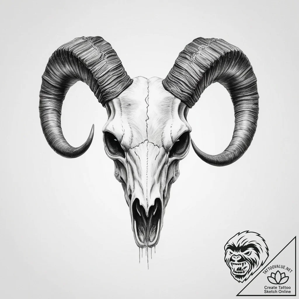 Goat skull - tattoo sketch (№1753961111_0, 31.07.2025 11:25) — tattoovalue.net