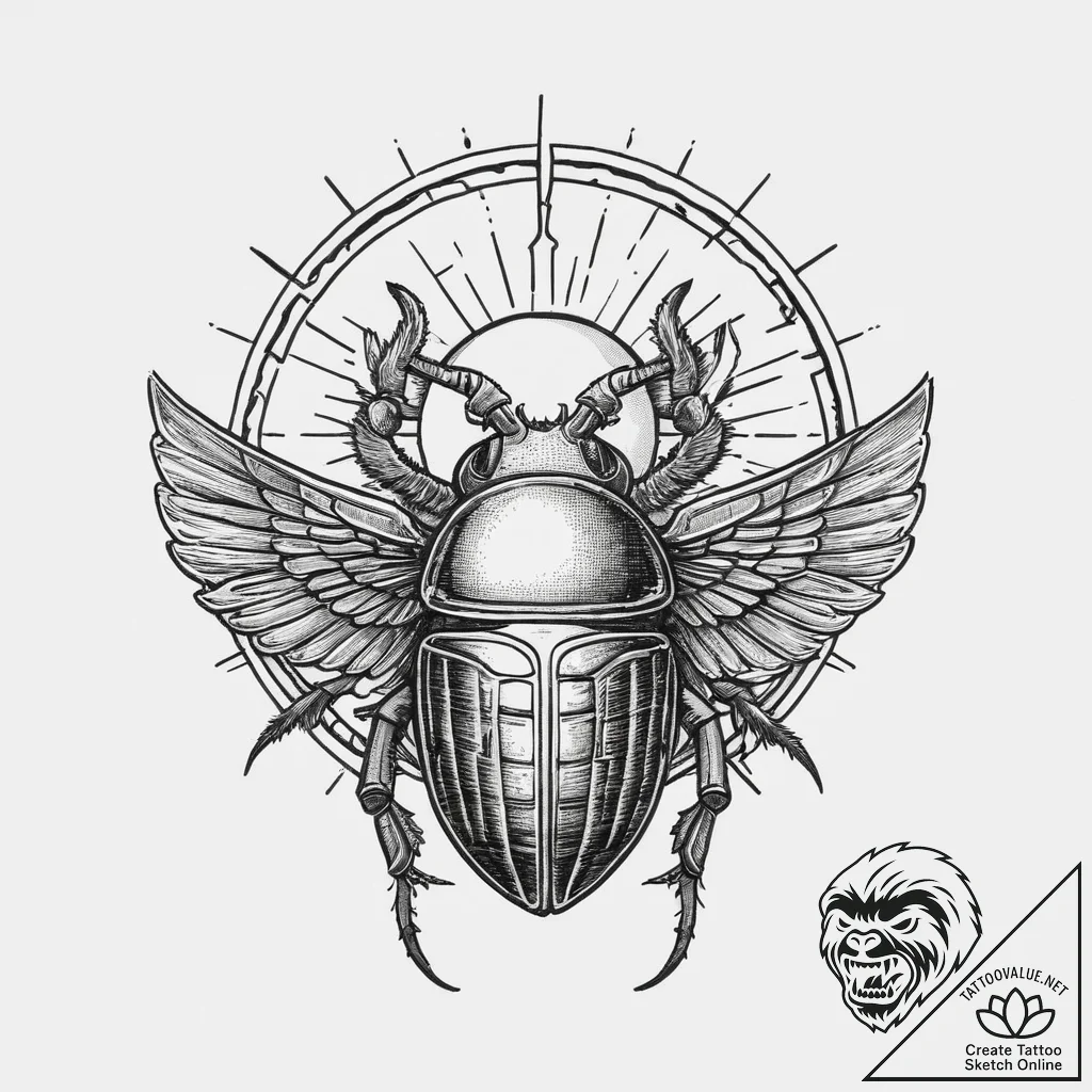 An egyptian scarab pushing the sun (is there,... - tattoo sketch (№1753961893_0, 31.07.2025 11:38) — tattoovalue.net