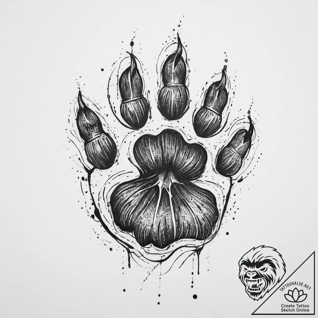 Bear's paw, tattoo flash sheet design, on a c... - tattoo sketch (№1753962089_0, 31.07.2025 11:41) — tattoovalue.net
