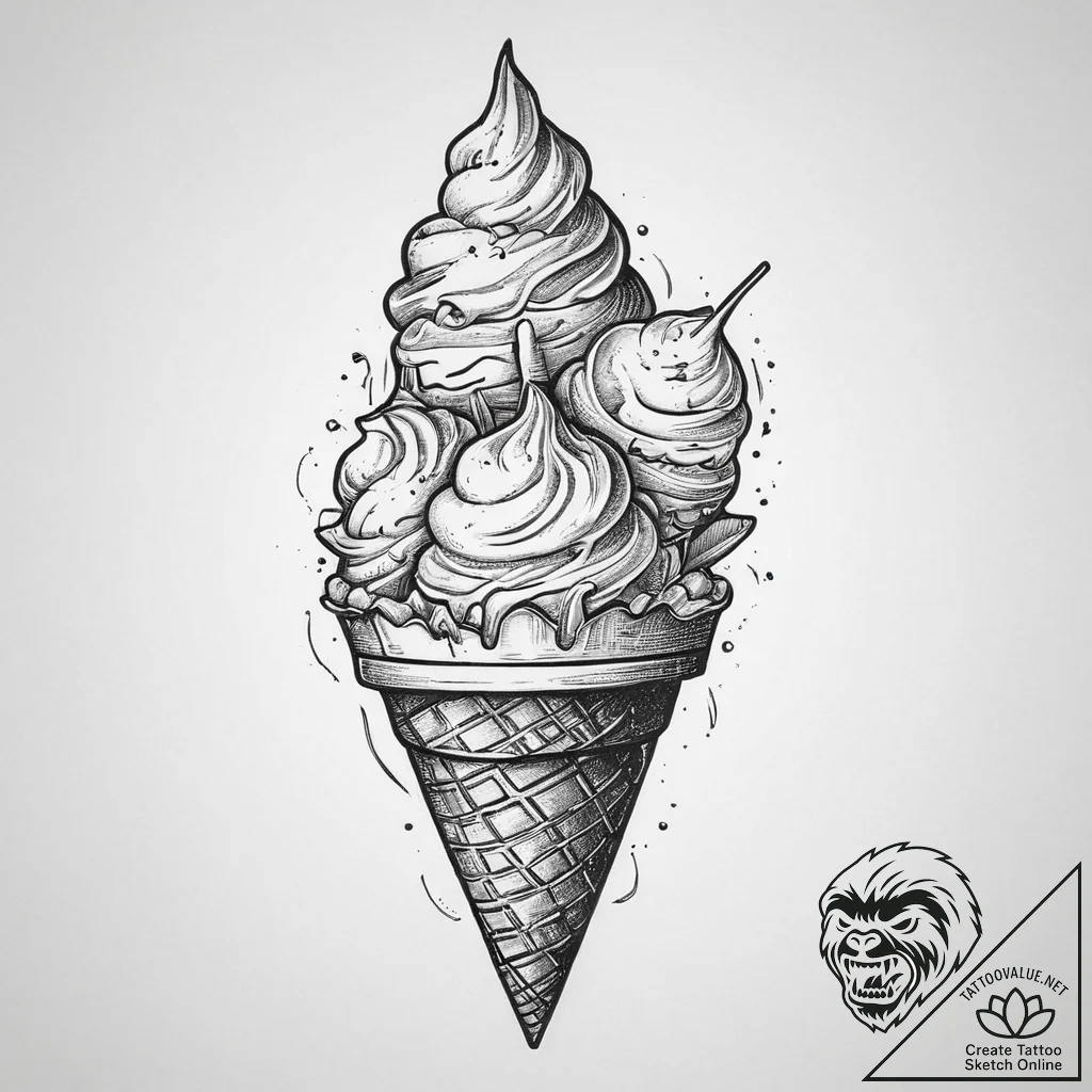 Tattoo design 'ice cream cone' on one, 'scoop... - tattoo sketch (№1753962480_0, 31.07.2025 11:48) — tattoovalue.net
