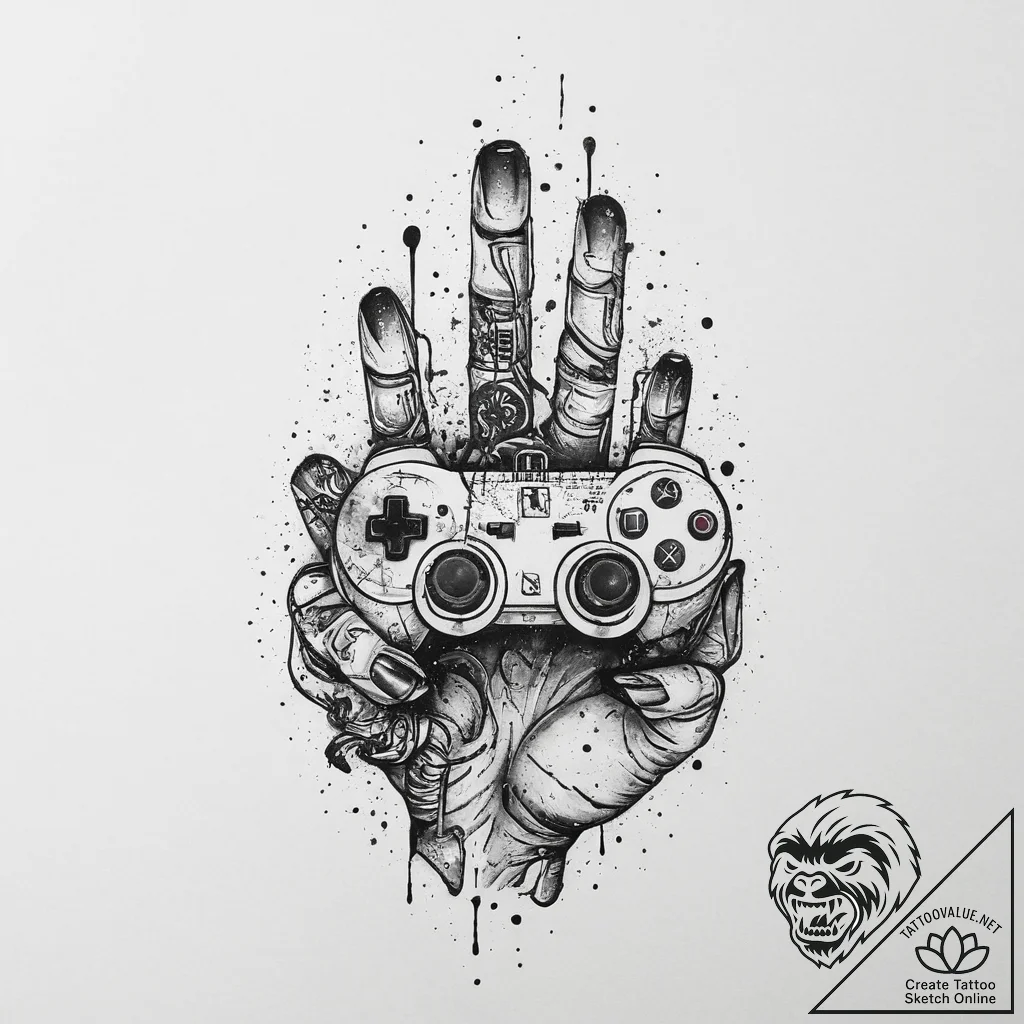 Tattoo design a gamer's hand holding a glowin... - tattoo sketch (№1753962674_0, 31.07.2025 11:51) — tattoovalue.net