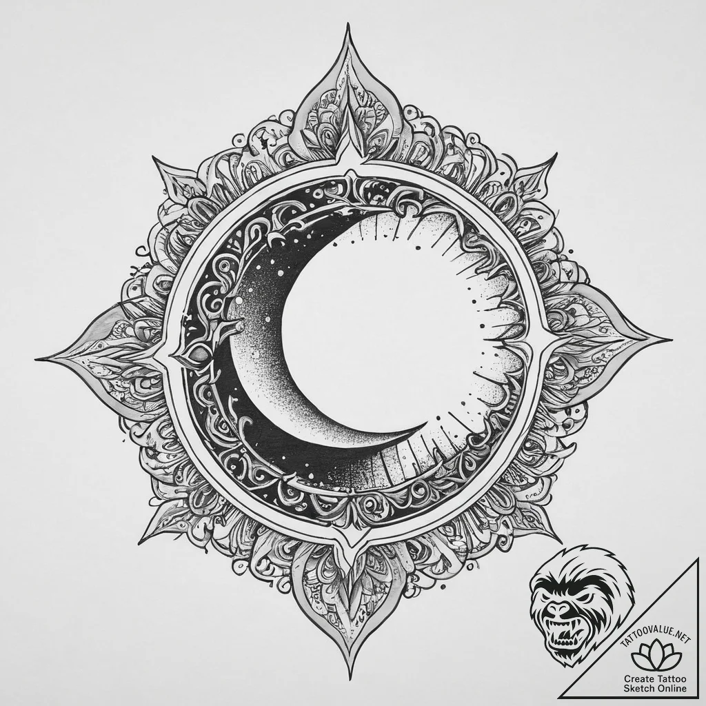 Tattoo sketch a powerful solar eclipse, symbo... - tattoo sketch (№1753963261_0, 31.07.2025 12:01) — tattoovalue.net