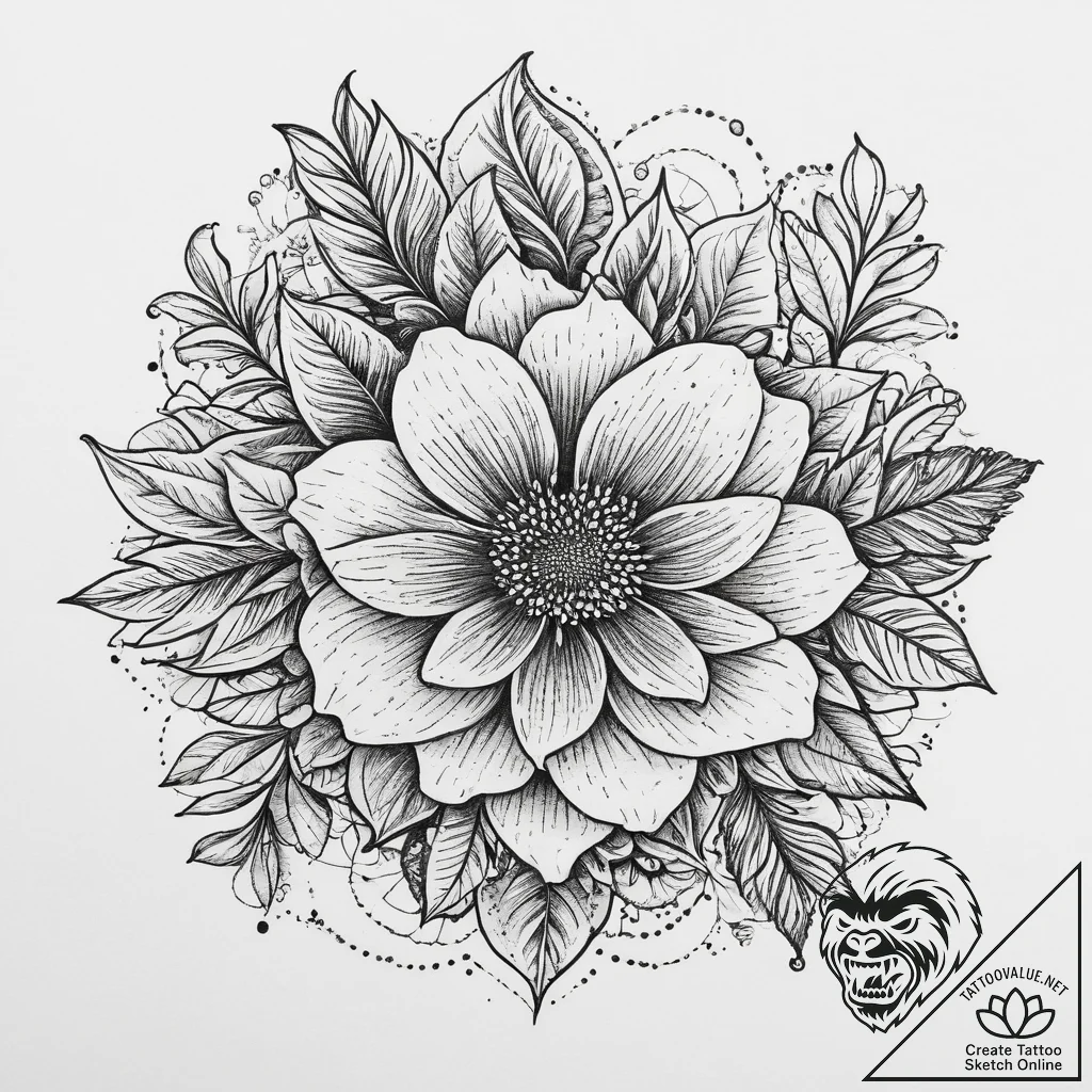 The interior of a vibrant, busy flower shop.,... - tattoo sketch (№1753963654_0, 31.07.2025 12:07) — tattoovalue.net