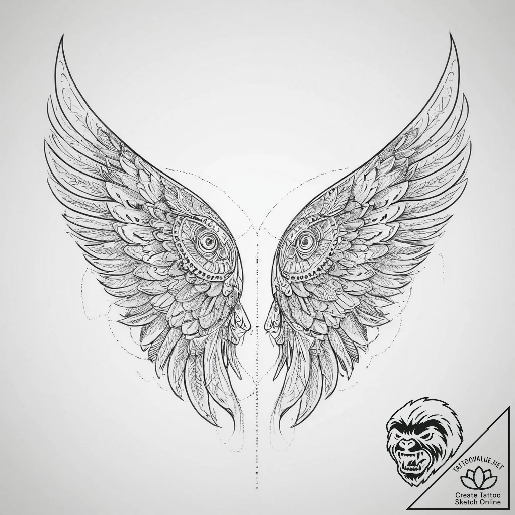Tattoo sketch a pair of wings unfurled, symbo... - tattoo sketch (№1753964621_0, 31.07.2025 12:23) — tattoovalue.net