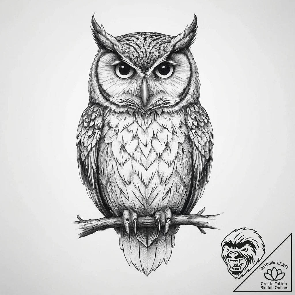 Owl - tattoo sketch (№1753964815_0, 31.07.2025 12:26) — tattoovalue.net