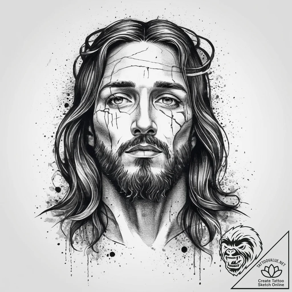 Jesus christ, ink illustration for tattoo, on... - tattoo sketch (№1753965028_0, 31.07.2025 12:30) — tattoovalue.net