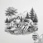 A grainy, faded color photo of a family havin… – tattoo sketch (№1753965419_0, 31.07.2025 12:36) — tattoovalue.net