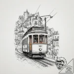 A vintage tram climbing a steep hill in lisbo… – tattoo sketch (№1753965616_0, 31.07.2025 12:40) — tattoovalue.net