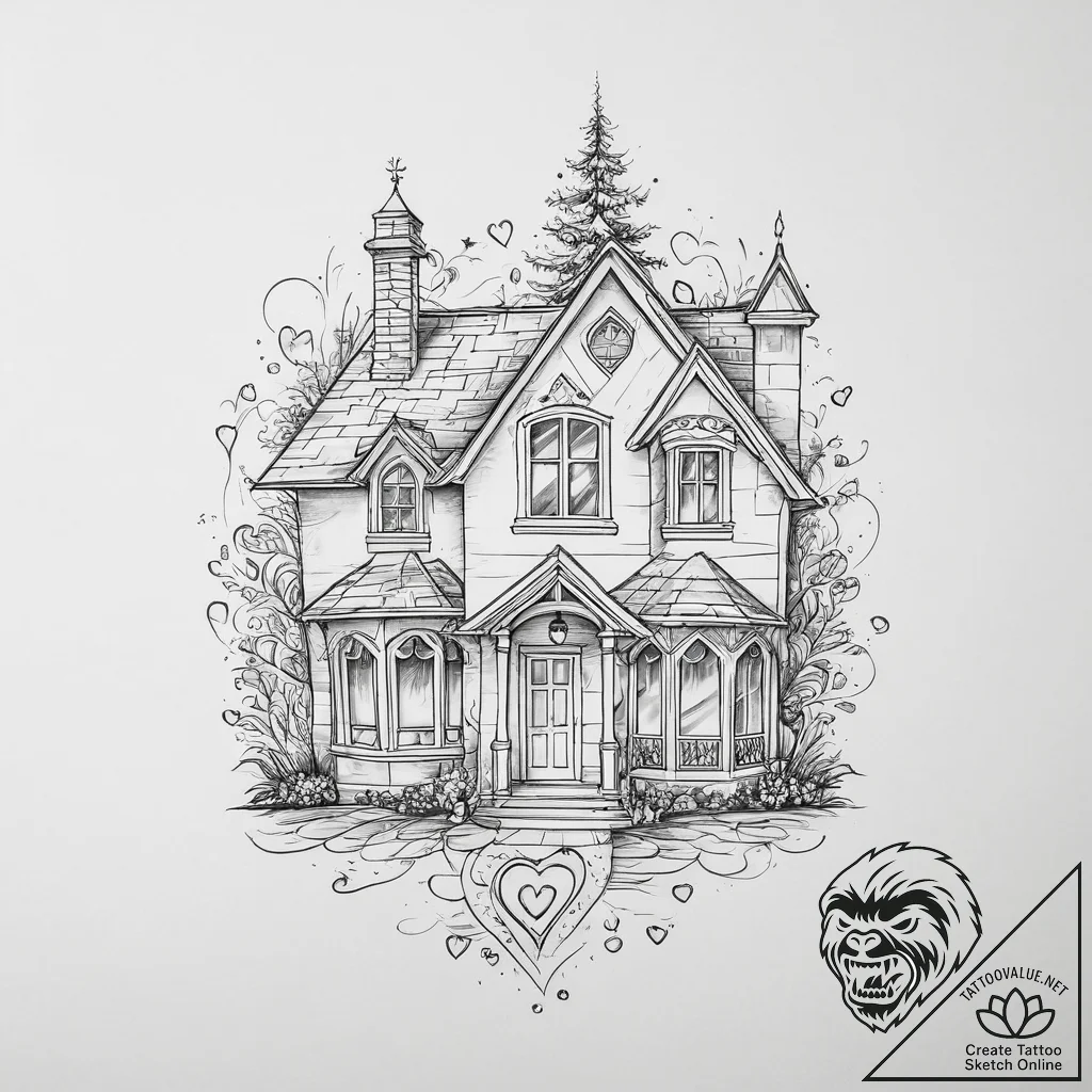 Tattoo design a house outline with a specific... - tattoo sketch (№1753965811_0, 31.07.2025 12:43) — tattoovalue.net