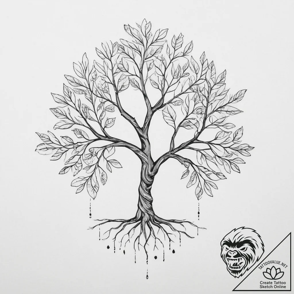 Tattoo design a 'family tree' where some leav... - tattoo sketch (№1753966580_0, 31.07.2025 12:56) — tattoovalue.net