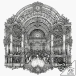 A crowded platform in a grand, old train stat… – tattoo sketch (№1753966773_0, 31.07.2025 12:59) — tattoovalue.net