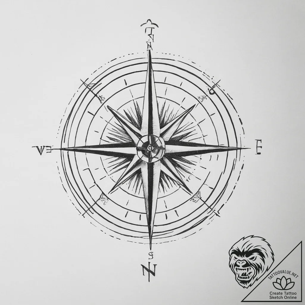 Tattoo design a simple 'compass' pointing to... - tattoo sketch (№1753966972_0, 31.07.2025 13:02) — tattoovalue.net