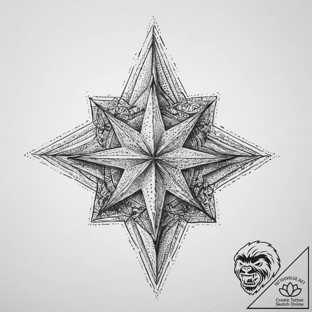 Six-pointed star, tattoo line art, rough sket... - tattoo sketch (№1753967553_0, 31.07.2025 13:12) — tattoovalue.net