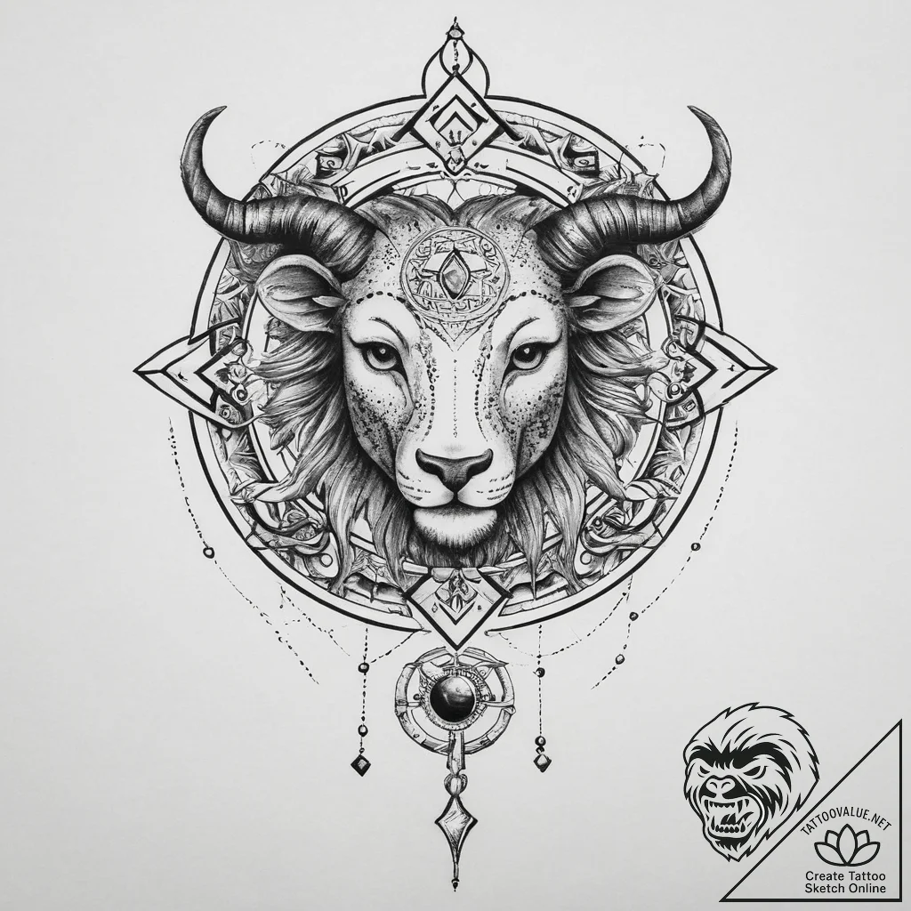 Tattoo design a zodiac symbol with a keyhole... - tattoo sketch (№1753967943_0, 31.07.2025 13:19) — tattoovalue.net