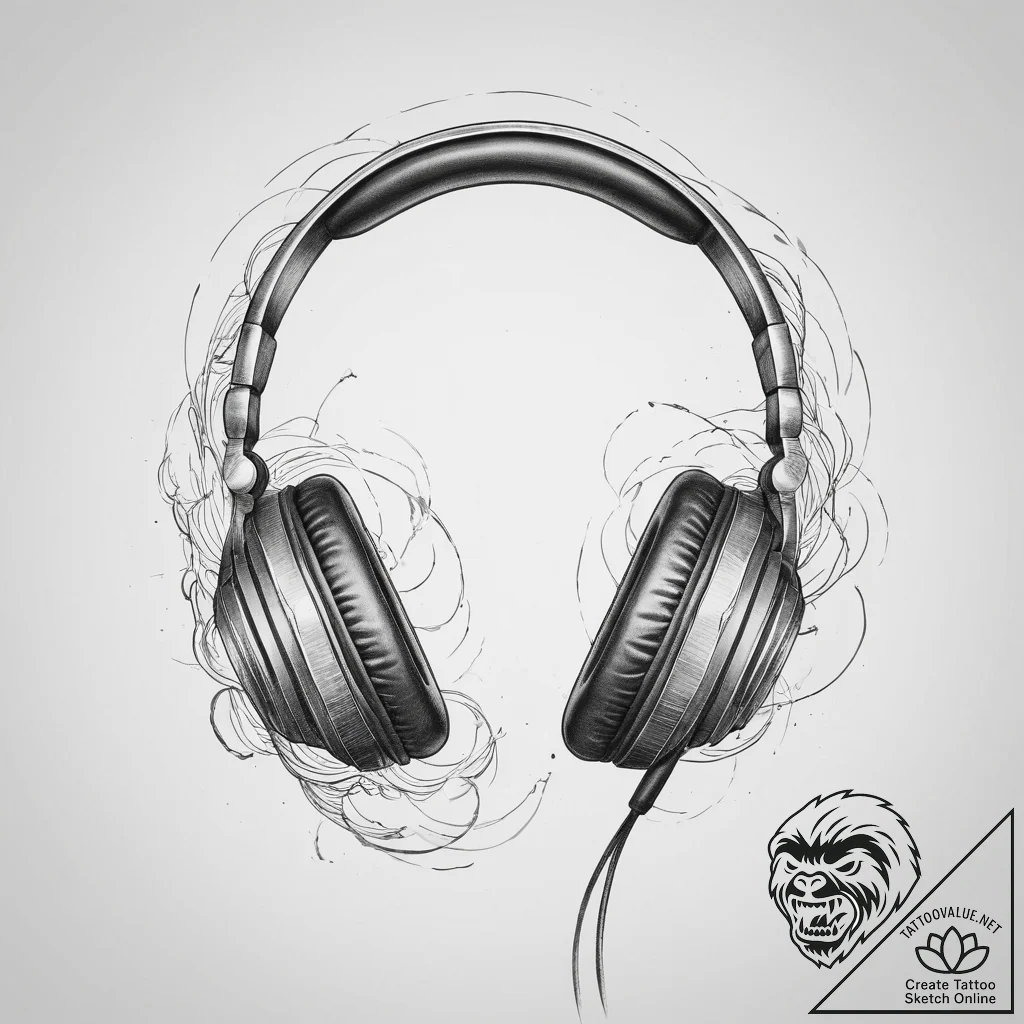 Tattoo sketch a gaming headset with sound wav... - tattoo sketch (№1753968330_0, 31.07.2025 13:25) — tattoovalue.net