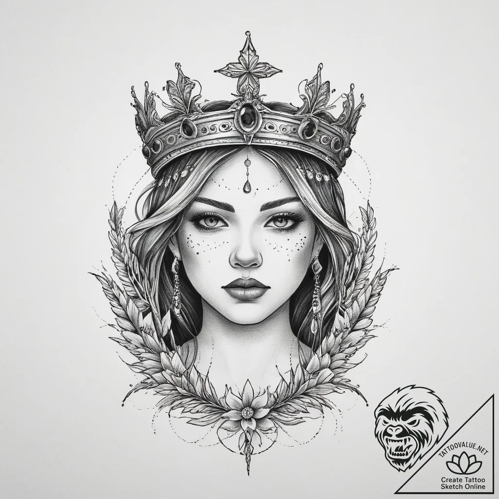Tattoo design: a portrait of mokosh, with a s... - tattoo sketch (№1753968525_0, 31.07.2025 13:28) — tattoovalue.net