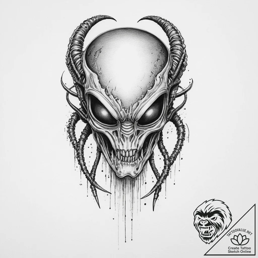 A xenomorph from alien, ink illustration for... - tattoo sketch (№1753968719_0, 31.07.2025 13:31) — tattoovalue.net