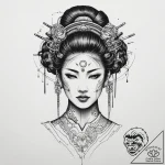 Cyborg geisha, concept art for tattoo, blackw… – tattoo sketch (№1753969106_0, 31.07.2025 13:38) — tattoovalue.net