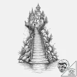 Stairway leading to a submerged city, ink ill… – tattoo sketch (№1753969297_0, 31.07.2025 13:41) — tattoovalue.net