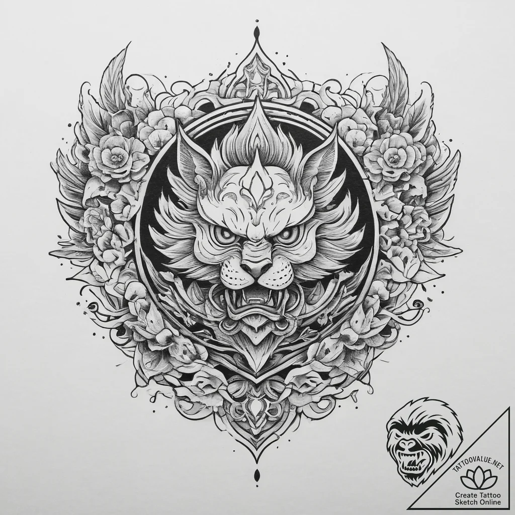 A japanese family crest (mon), tattoo line ar... - tattoo sketch (№1753969489_0, 31.07.2025 13:44) — tattoovalue.net