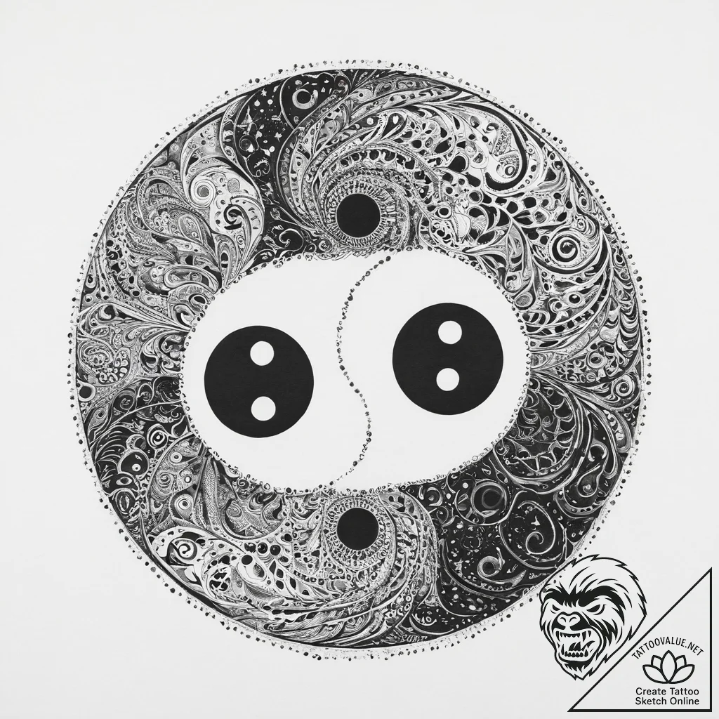 Yin-yang, concept art for tattoo, sepia tone... - tattoo sketch (№1753970260_0, 31.07.2025 13:57) — tattoovalue.net