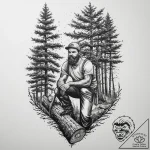 A shot of a lumberjack felling a large tree.,… – tattoo sketch (№1753971046_0, 31.07.2025 14:10) — tattoovalue.net