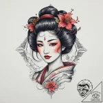 Geisha, tattoo flash sheet design, vibrant co… – tattoo sketch (№1753971828_0, 31.07.2025 14:23) — tattoovalue.net