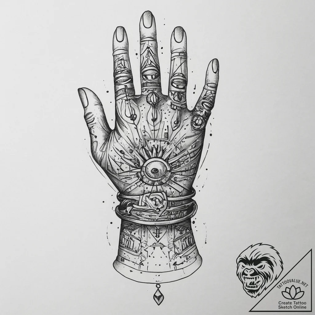 Tattoo sketch a vr glove with intricate senso... - tattoo sketch (№1753973601_0, 31.07.2025 14:53) — tattoovalue.net