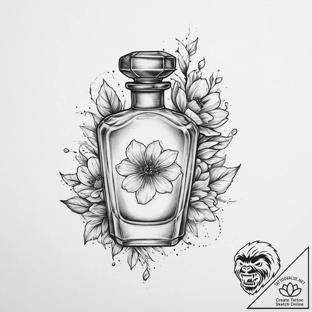Tattoo sketch a delicate perfume bottle with... - tattoo sketch (№1753974000_0, 31.07.2025 15:00) — tattoovalue.net