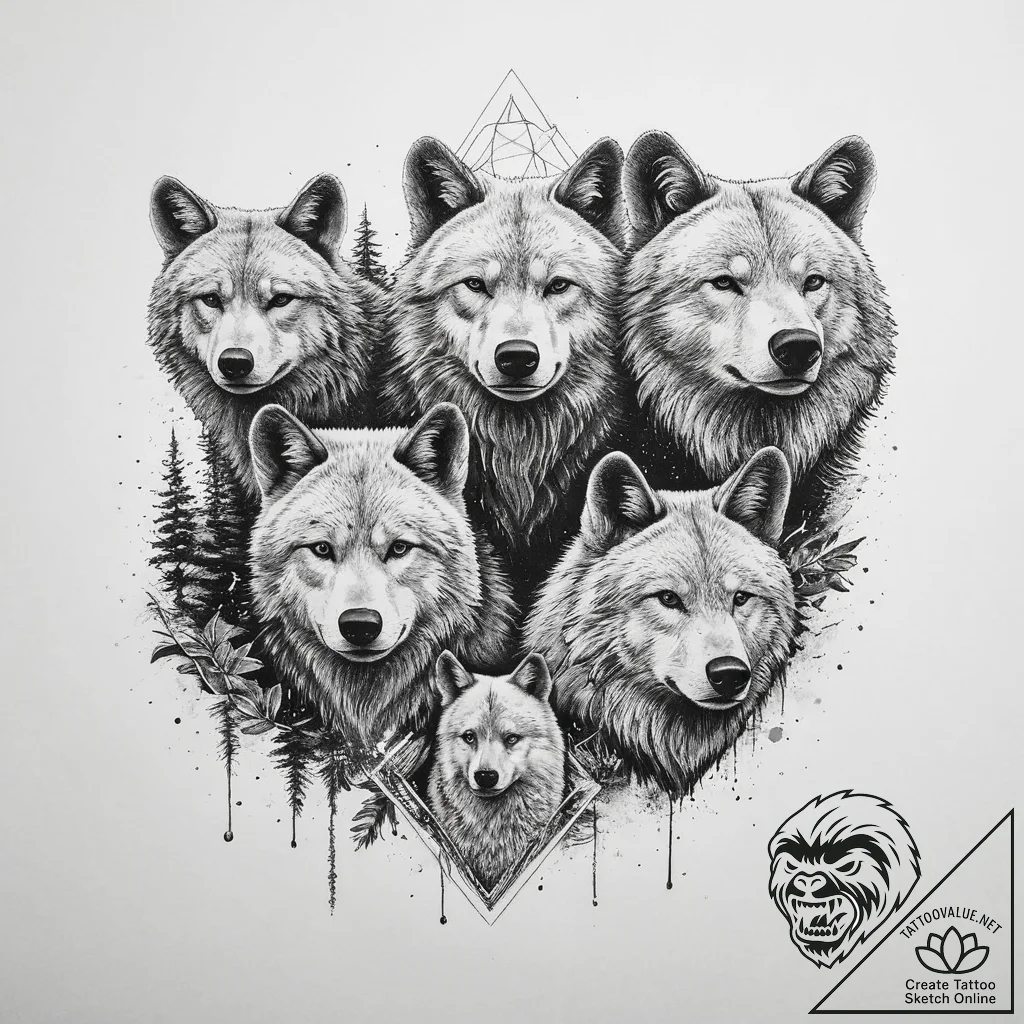 Tattoo design a family of animals (e.g., bear... - tattoo sketch (№1753974611_0, 31.07.2025 15:10) — tattoovalue.net