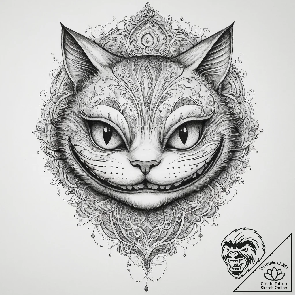 The cheshire cat's grin (is there, but can be... - tattoo sketch (№1753975215_0, 31.07.2025 15:20) — tattoovalue.net