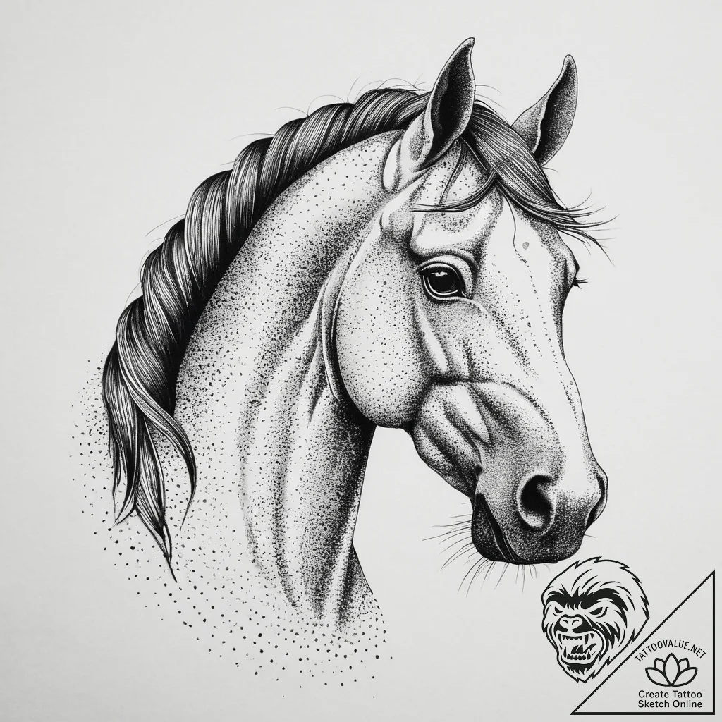 Horse, tattoo flash sheet design, dotwork sha... - tattoo sketch (№1753975423_0, 31.07.2025 15:23) — tattoovalue.net