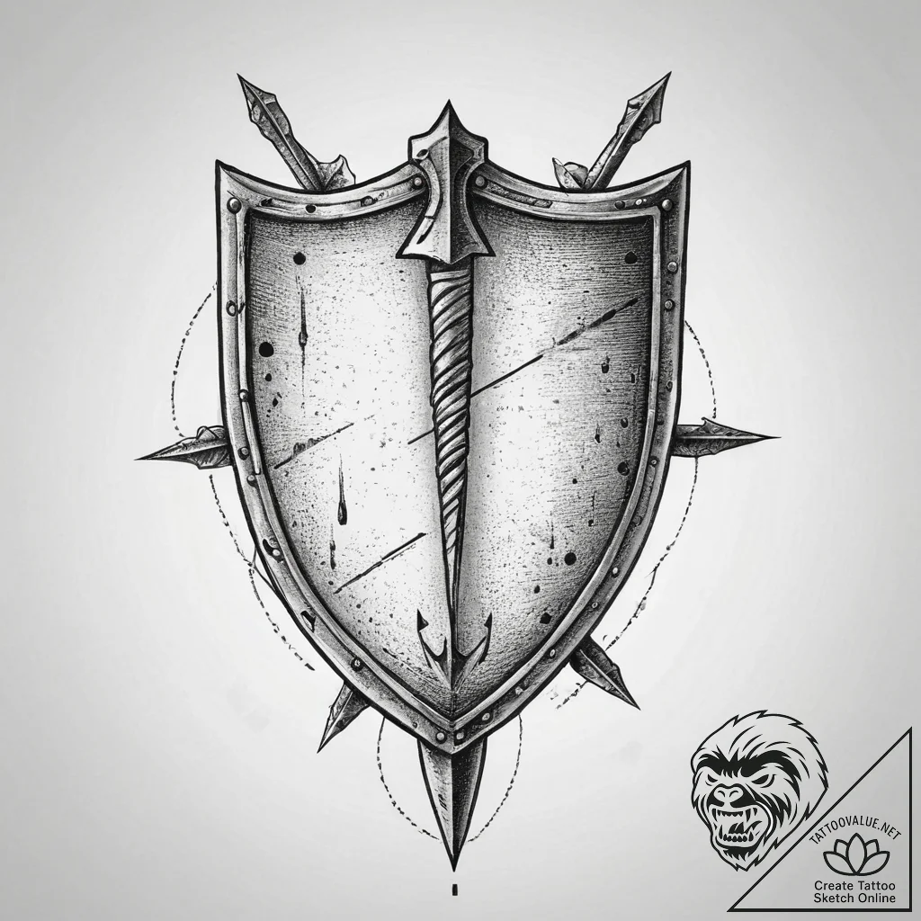 Tattoo sketch a medieval shield with a single... - tattoo sketch (№1753975829_0, 31.07.2025 15:30) — tattoovalue.net
