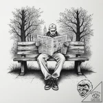 A person reading a newspaper on a park bench…. – tattoo sketch (№1753976027_0, 31.07.2025 15:33) — tattoovalue.net