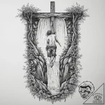A person repelling down a waterfall., tattoo… – tattoo sketch (№1753976834_0, 31.07.2025 15:47) — tattoovalue.net