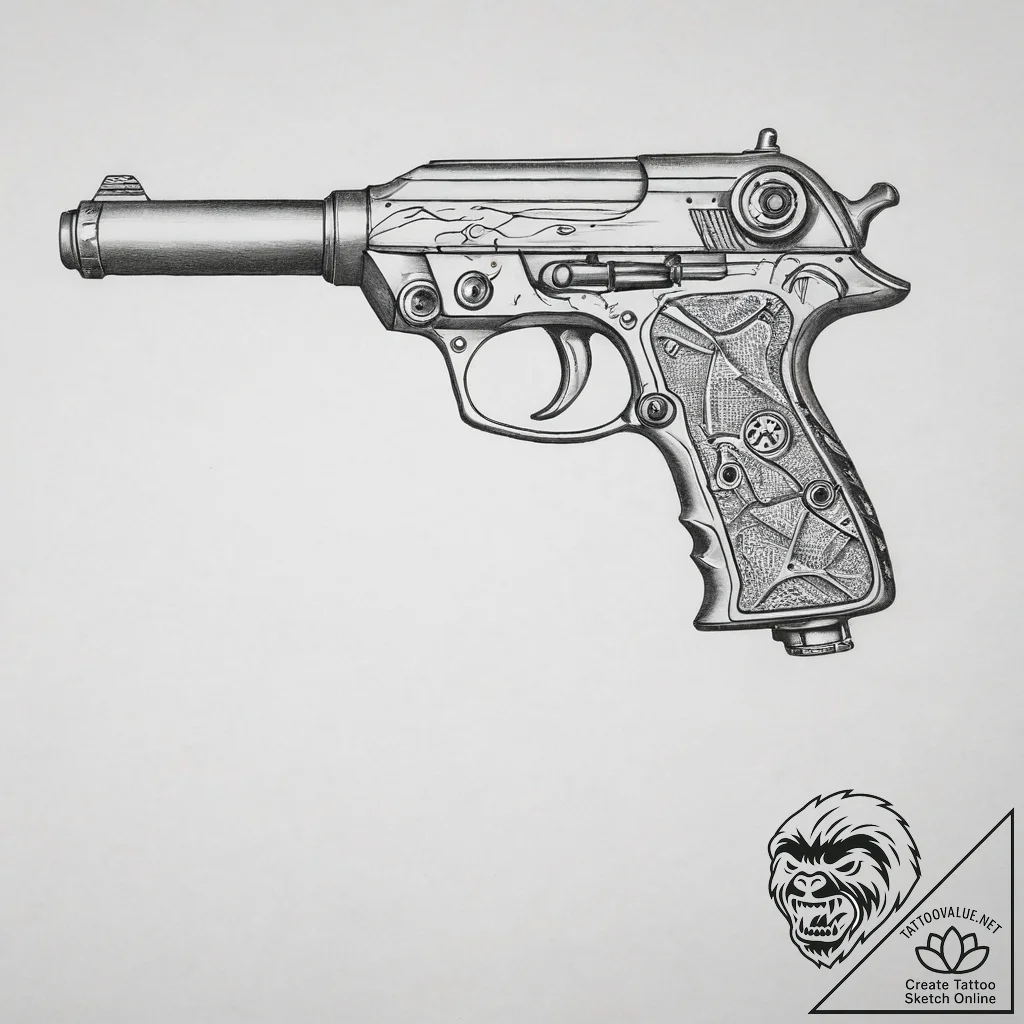 Ray gun, concept art for tattoo, realistic bl... - tattoo sketch (№1753977033_0, 31.07.2025 15:50) — tattoovalue.net