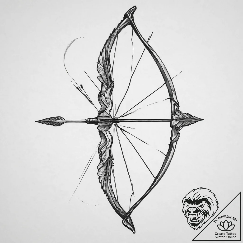 Tattoo design an archer's bow with an arrow n... - tattoo sketch (№1753977235_0, 31.07.2025 15:53) — tattoovalue.net