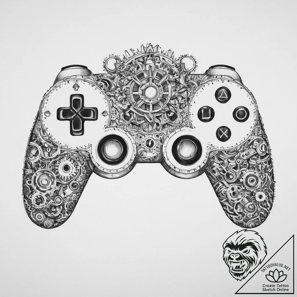 Tattoo design a game controller made of intri... - tattoo sketch (№1753977636_0, 31.07.2025 16:00) — tattoovalue.net