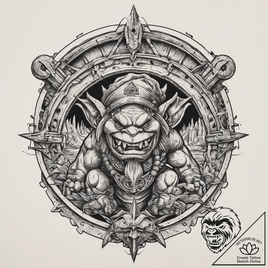 Troll under a bridge, concept art for tattoo,... - tattoo sketch (№1753978432_0, 31.07.2025 16:13) — tattoovalue.net