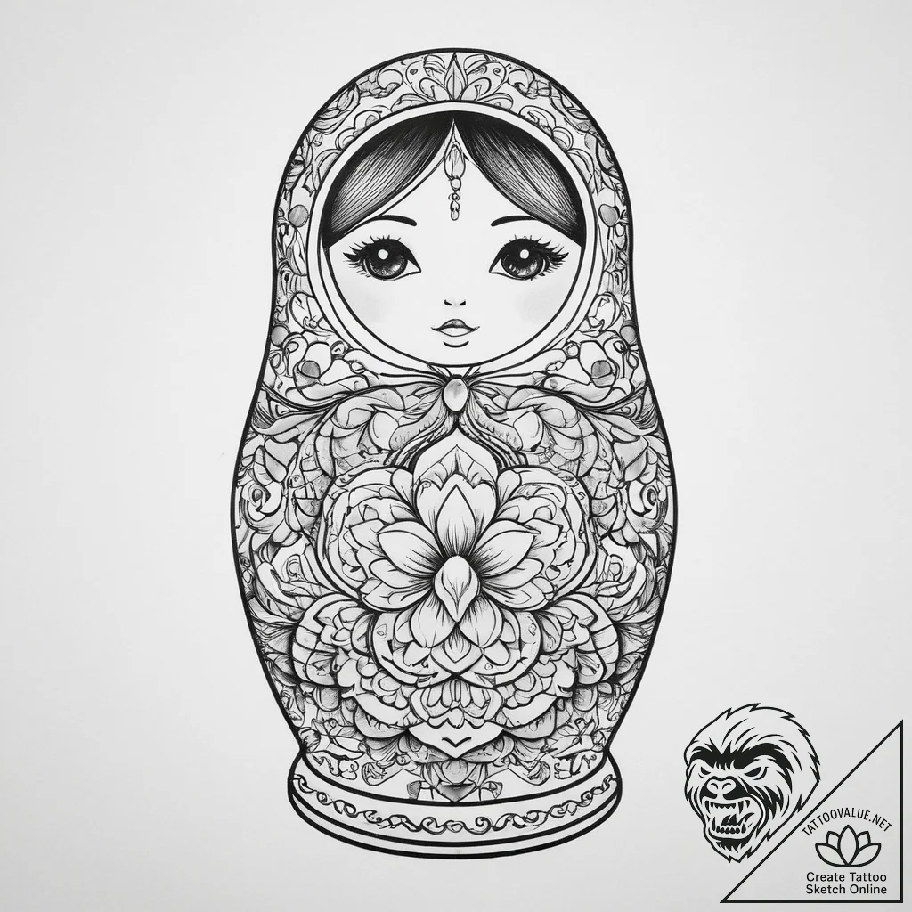 Matryoshka doll, artistic tattoo sketch, soft... - tattoo sketch (№1753978631_0, 31.07.2025 16:17) — tattoovalue.net