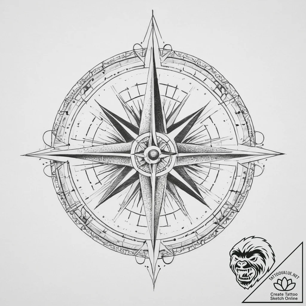 Tattoo design a compass pointing to an abstra... - tattoo sketch (№1753978831_0, 31.07.2025 16:20) — tattoovalue.net