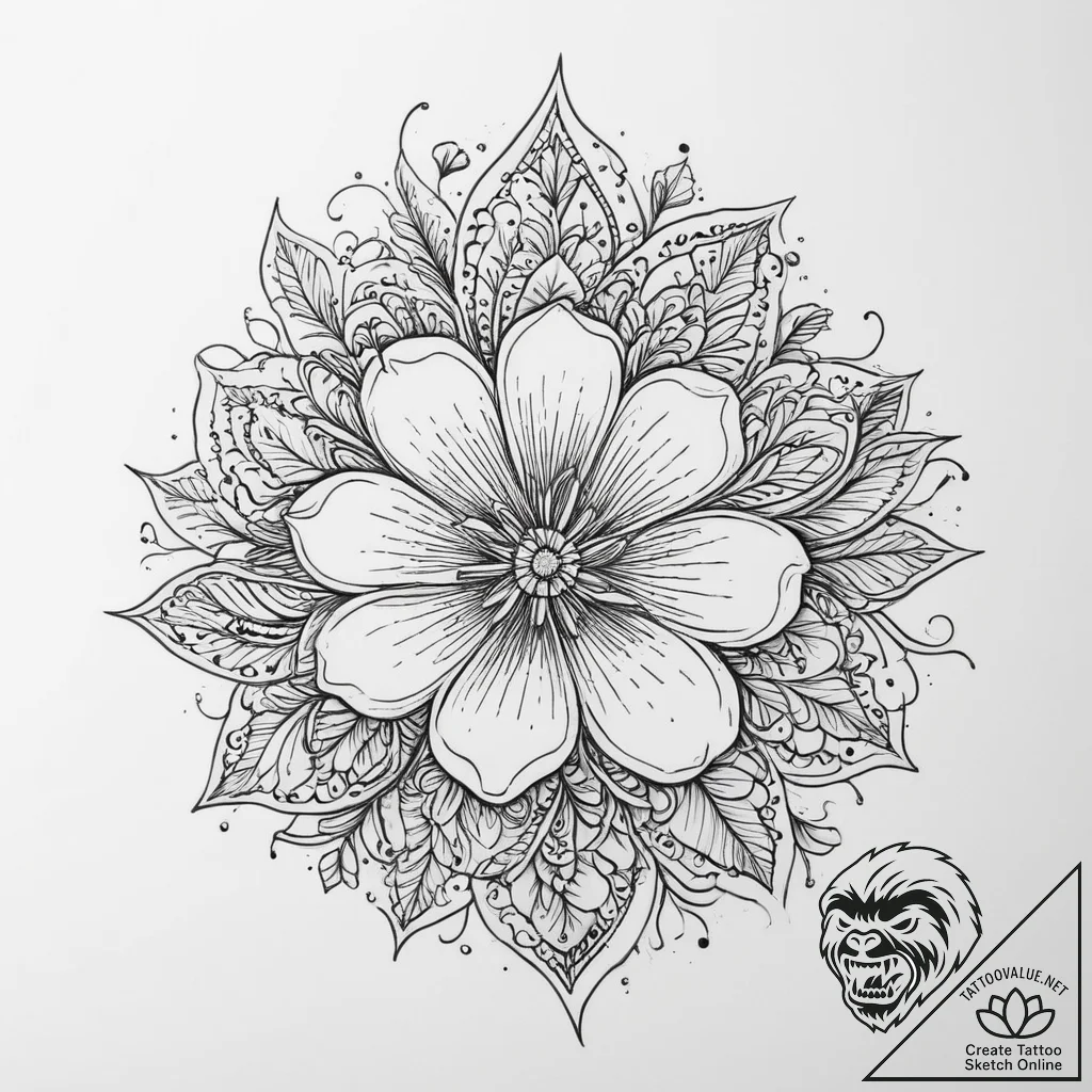Tattoo design a flower whose petals are minia... - tattoo sketch (№1753979233_0, 31.07.2025 16:27) — tattoovalue.net