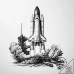 A space shuttle on the launchpad, steam billo… – tattoo sketch (№1753979441_0, 31.07.2025 16:30) — tattoovalue.net