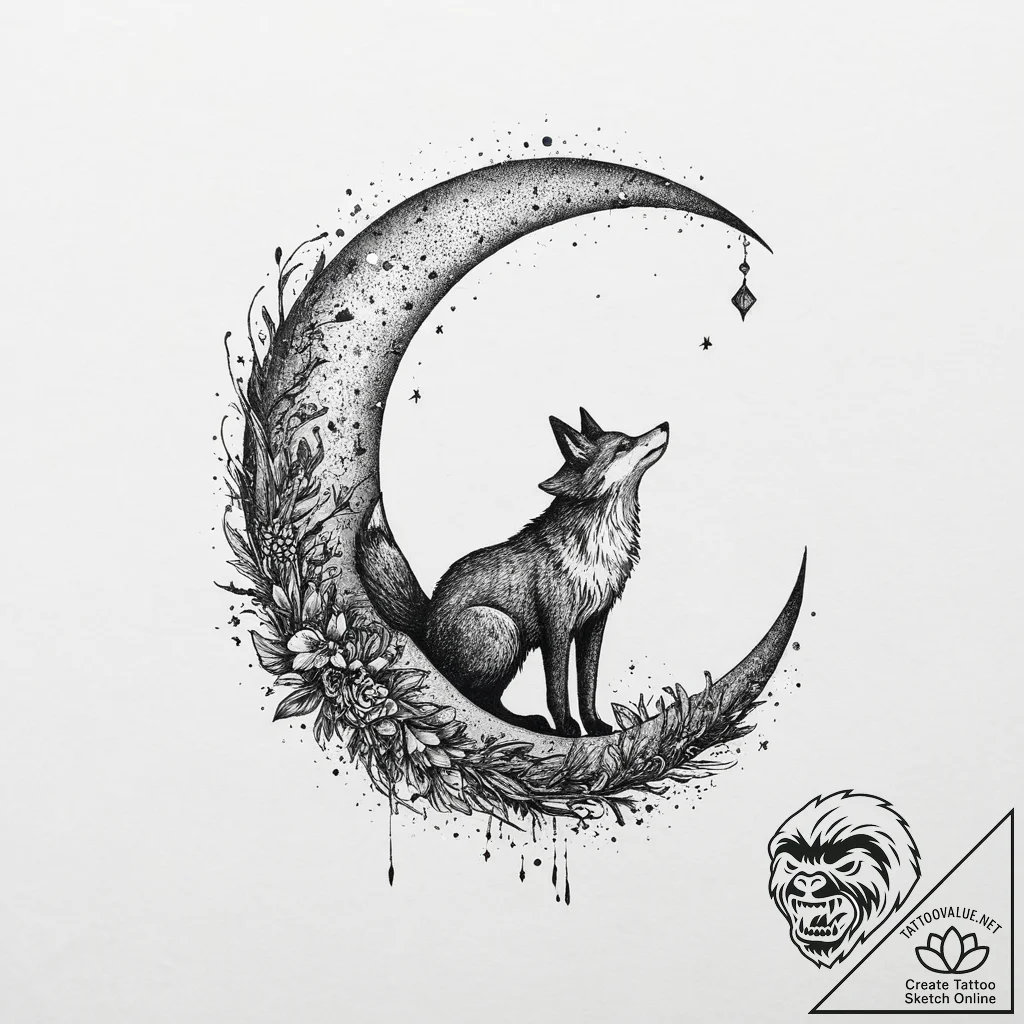 Tattoo design a crescent moon with a shadowy... - tattoo sketch (№1753982043_0, 31.07.2025 17:14) — tattoovalue.net