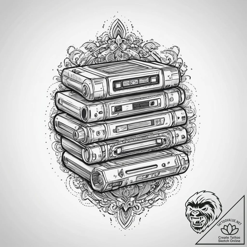 Tattoo design a stack of retro gaming cartrid... - tattoo sketch (№1753982253_0, 31.07.2025 17:17) — tattoovalue.net