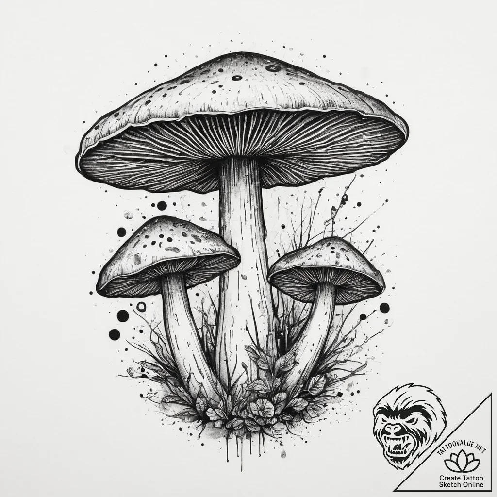 Bioluminescent fungi, artistic tattoo sketch,... - tattoo sketch (№1753983266_0, 31.07.2025 17:34) — tattoovalue.net